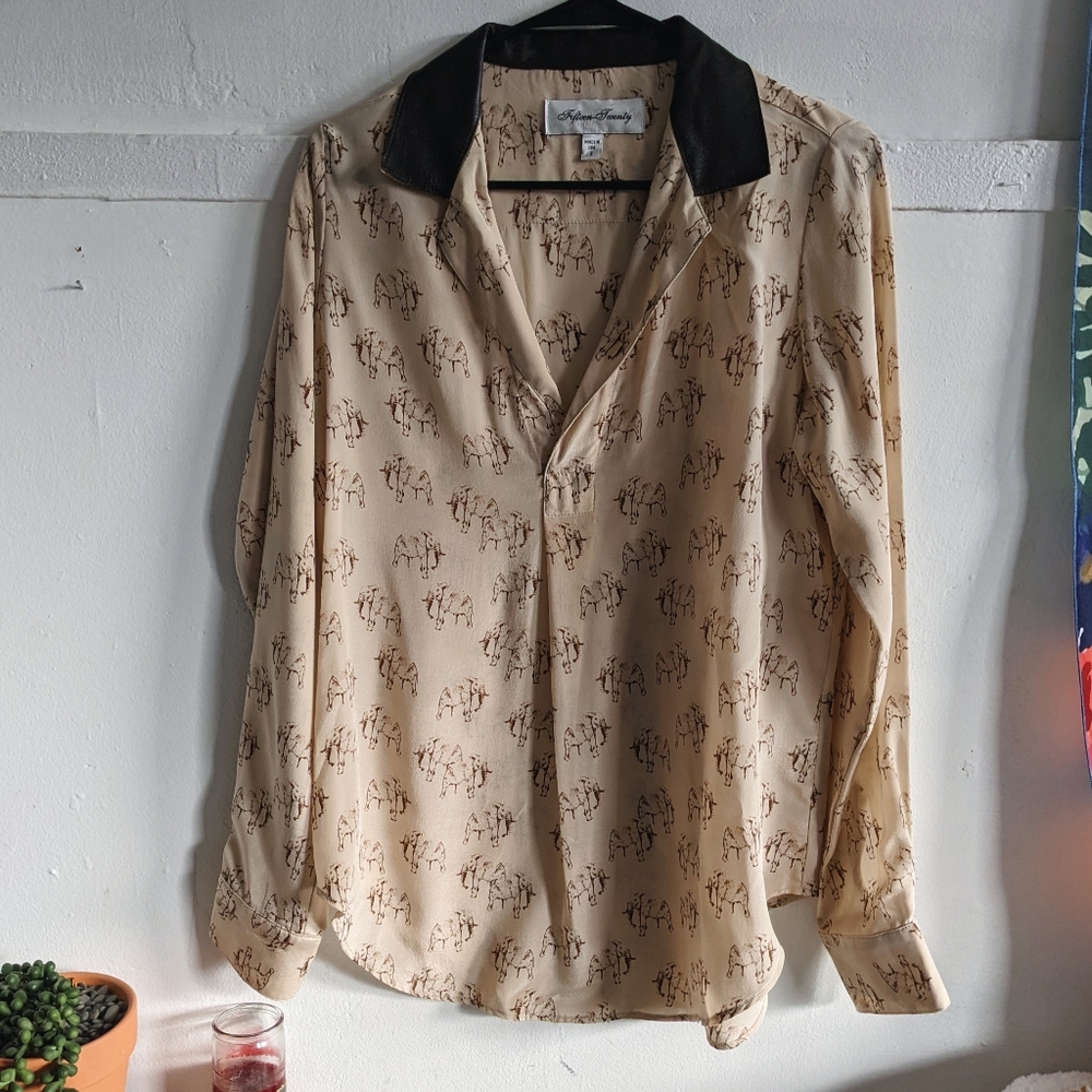 Silk & Leather Elephant Blouse - Fifteen Twenty Intermix